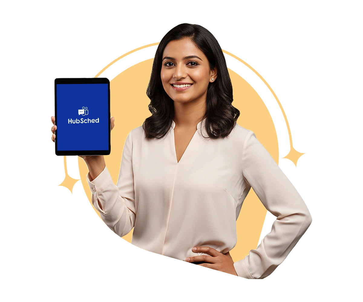 Professional using HubSched HR management system on mobile device